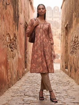 max - Women Brown Floral Print A-Line Kurta with Pant