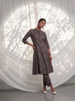 max - Women Brown Printed Kalidar Anarkali Kurta with Pant