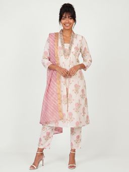 max - Floral Print Anarkali Kurta with Pant and Dupatta