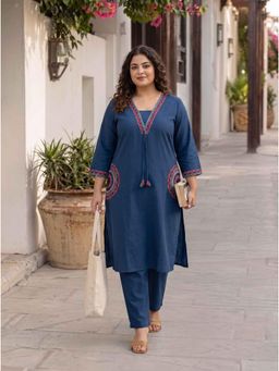 Doriyaan - Womens Plus Size Blue Straight Kurta with Pant