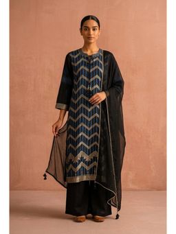 HERITAGE - Indigo Embellished Silk Blend Kurta With Pant and Dupatta