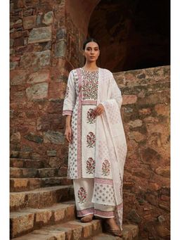 HERITAGE - Ivory Hand Block Printed Cotton Kurta With Pant and Dupatta