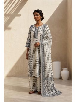 HERITAGE - Ivory Black Printed Cotton Kurta With Pant and Dupatta