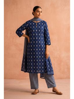 HERITAGE - Indigo Buti Printed Cotton Kurta With Pant and Dupatta