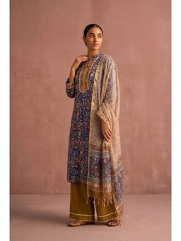 HERITAGE - Royal Blue Hand Block Printed Cotton Kurta With Pant and Kota Doria Dupatta