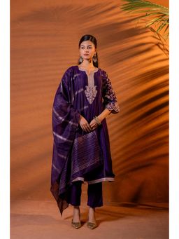 Juniper - Purple Bloom Kurta with Pant and Dupatta