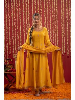 Juniper - Mustard magic Anarkali Kurta with Pant and Dupatta