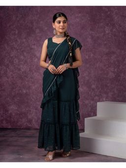 Juniper - Green Pre-Draped Saree Co-ord Set