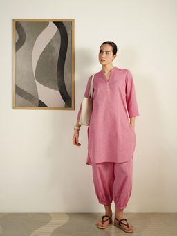Pink Fort - Pink Cotton Solid Kurta with Salwar