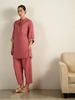 Pink Fort - Peach Cotton Solid Kurta with Pant
