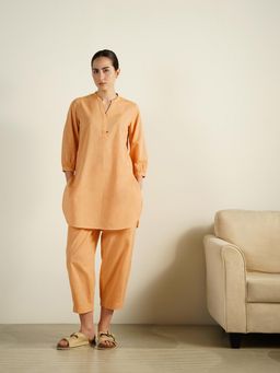 Pink Fort - Yellow Cotton Woven Design Kurta with Pant