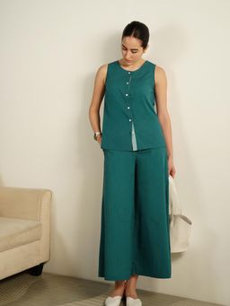 Pink Fort - Teal Cotton Solid Sleeveless Co-Ord