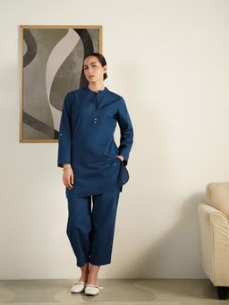 Pink Fort - Blue Cotton Solid Regular Fit Kurta with Pant