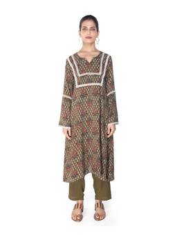 ZLAATA - Green Floral Print Kurta with Pant