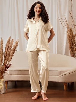 Clovia - Satin Button-Down Shirt and Pyjama