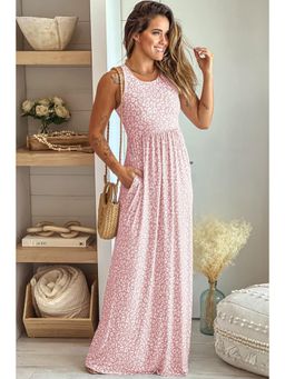 PARTIQ - Pink Leopard Print Pocketed Sleeveless Maxi Dress
