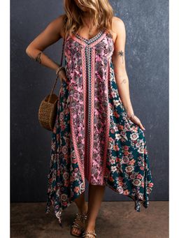 PARTIQ - Pink Bohemian Floral Patchwork Print Long Sundress