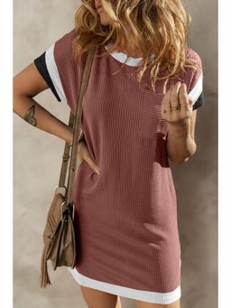 PARTIQ - Light French Textured Colorblock Edge Patched Pocket T Shirt Dress