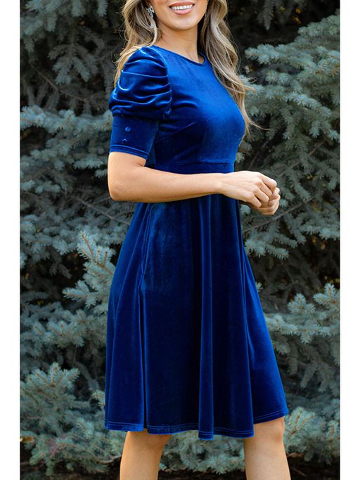 short blue velvet dress Royal Blue Velvet One-Shoulder Beaded Short Homecoming Dress – Modsele main image 0