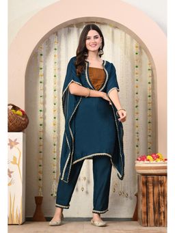 MYSHKA - Women Blue Regular Colorblock Kurta with Pant (Set of 2)