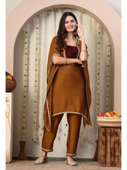MYSHKA - Women Brown Regular Colorblock Kurta with Pant (Set of 2)