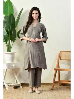 MYSHKA - Women Grey Straight Solid Kurta with Pant (Set of 2)