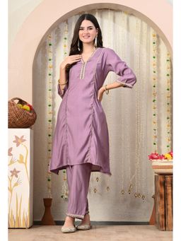 MYSHKA - Women Lavender Straight Solid Kurta with Pant (Set of 2)