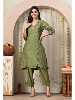 MYSHKA - Women Green Straight Solid Kurta with Pant (Set of 2)