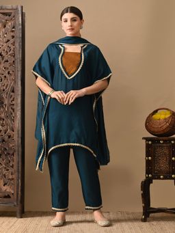 MYSHKA - Women Green Regular Colorblock Kurta with Pant and Dupatta (Set of 3)