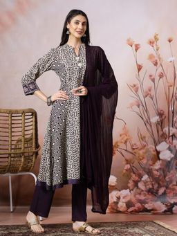 Nayam by lakshita - Women Purple A-Line Anarkali Kurta with Pant and Dupatta (Set of 3)