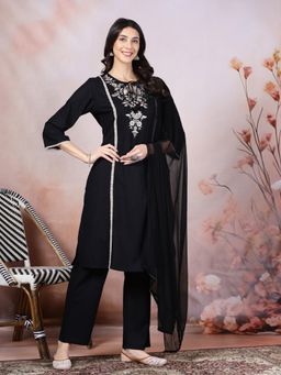 Nayam by lakshita - Women Black Regular Embroidered Kurta with Pant and Dupatta (Set of 3)