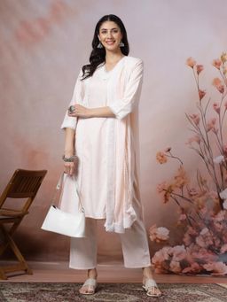 Nayam by lakshita - Women Pink Straight Solid Kurta with Pant and Dupatta (Set of 3)