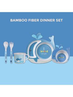 Polka Tots - Eco Friendly 5 Pc Bamboo Fiber Dinner Set For Toddler (Cute Whale)