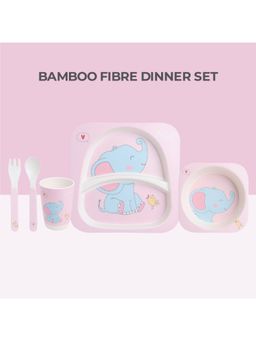 Polka Tots - Eco Friendly 5 Pc Bamboo Fiber Dinner Set For Toddler (Bird & Elephant)