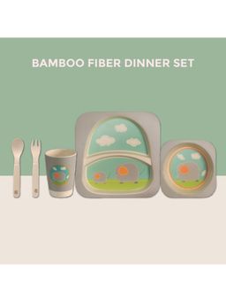 Polka Tots - Eco Friendly 5 Pc Bamboo Fiber Dinner Set For Toddler (Baby Elephant)