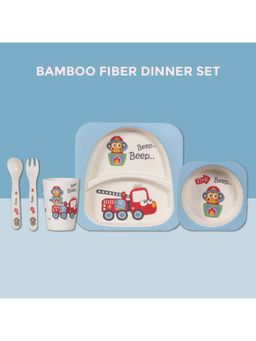 Polka Tots - Eco Friendly 5 Pc Bamboo Fiber Dinner Set For Toddler (Fire)