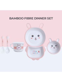 Polka Tots - Eco Friendly 5 Pc Bamboo Fiber Dinner Set For Toddler (Bunny)