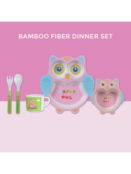 Polka Tots - Eco Friendly 5 Pc Bamboo Fiber Dinner Set For Toddler (Happy Owl)