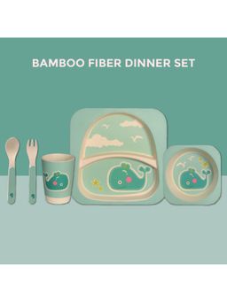 Polka Tots - Eco Friendly 5 Pc Bamboo Fiber Dinner Set For Toddler (Whale)