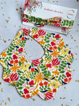 Choko - Garden Party Bib & Headband Set for Baby Girls (0-36 Months) - Waterproof