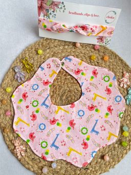Choko - Jungle Joy Bib & Headband Set for Baby Girls (0-36 Months) - Zoo Print, Waterproof Lining