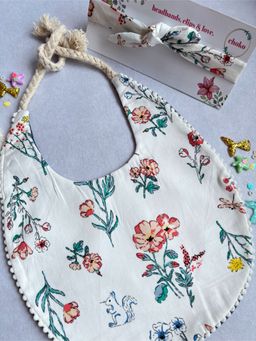 Choko - Summer Floral Safari Bib & Headband Set for Baby Girl (0-36 Months) - Waterproof