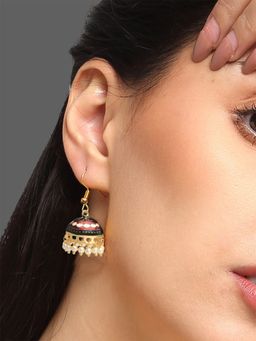 Yellow Chimes - Gold-Plated Meenakari Jhumka Earrings (Pack of 3)