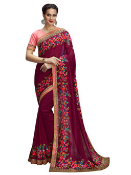 Stylee LIFESTYLE - Wine Art Silk Embroidered Saree