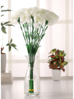 Fourwalls - Artificial Single Carnation Flower Sticks for Home Decor (45 cm Tall, Pack of 15, White)