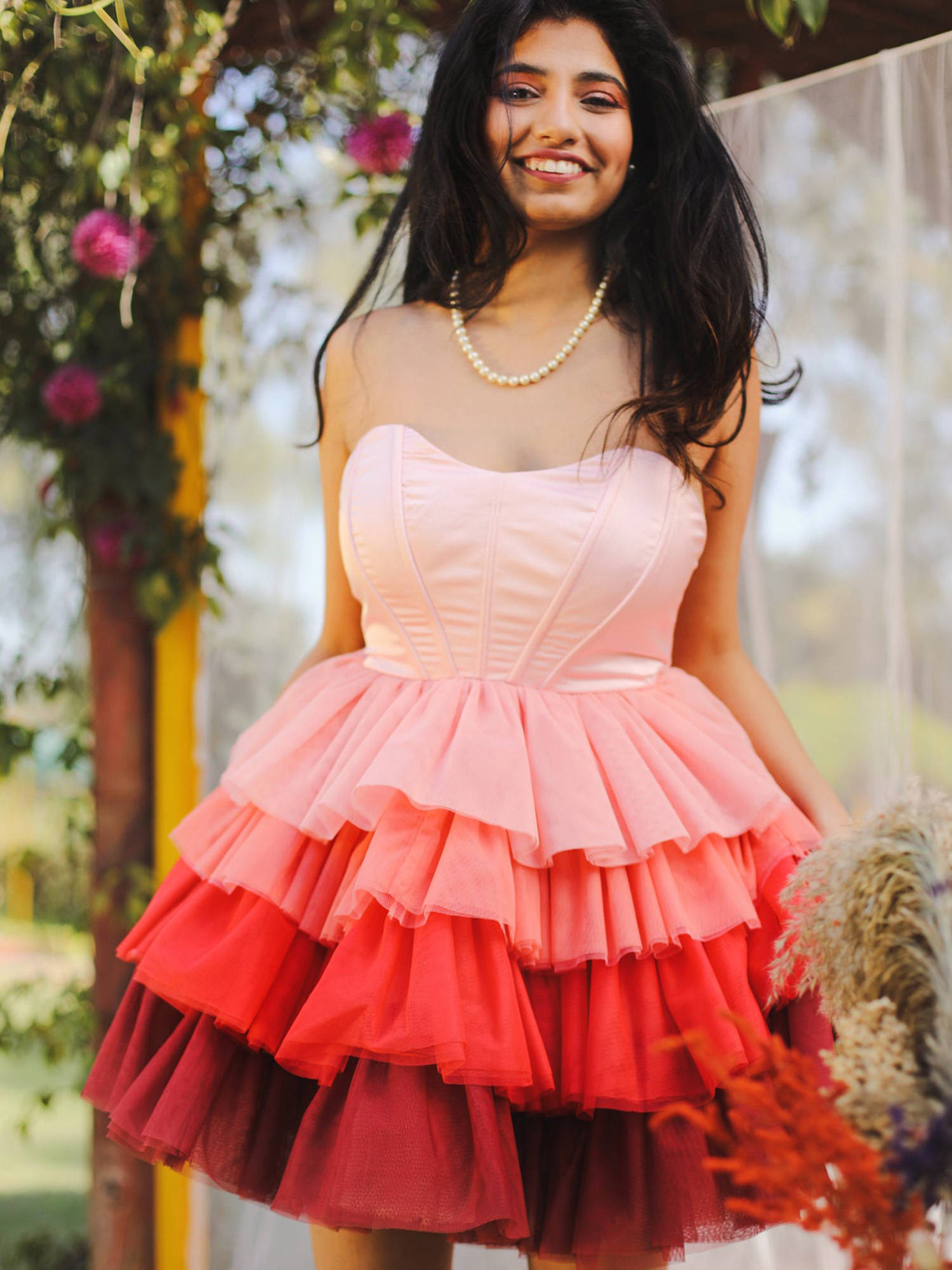Buy Lea Clothing Belle Multi-Color Ombre Ruffle Tulle Corset Dress
