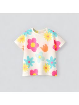 Googo Gaaga - Girls Cotton All Over Flower Printed Half Sleeve T-Shirt