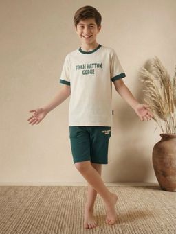 Lil Tomatoes - Boys Cotton Half Sleeve Typography Printed T-Shirt With Shorts