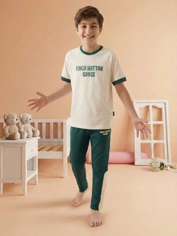 Lil Tomatoes - Boys Cotton Half Sleeve Typography Printed T-Shirt With Pyjama