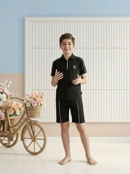 Lil Tomatoes - Black Boys Cotton Half Sleeve Solid Polo T-Shirt With Shorts